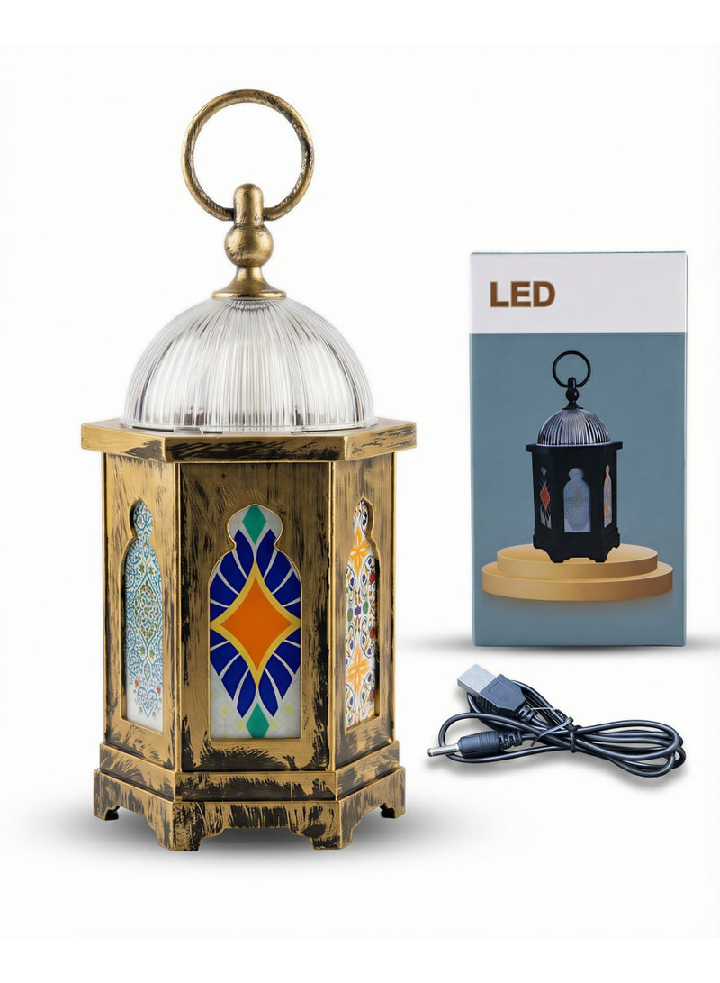 Traditional Islamic Style LED Lantern - Rechargeable Vintage Decor Lamp for Ramadan, Eid, and Home Ambiance