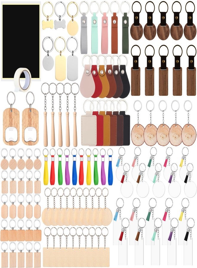 Tondiamo 122 Pcs Laser Engraving Blanks Keychains Bulk Laser Cutting Engraving Materials Accessories Including Wood, Stainless Steel, Acrylic, PU Leather, Silicone and Marking Paper Tape for Laser - Image 1