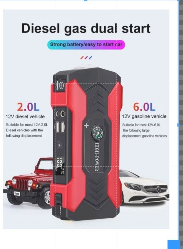 Car Jump Starter 28000mah Water-Resistant Jump Starter Battery Pack, Battery Jumper Starter Portable 200W,12V/1A, LED Light