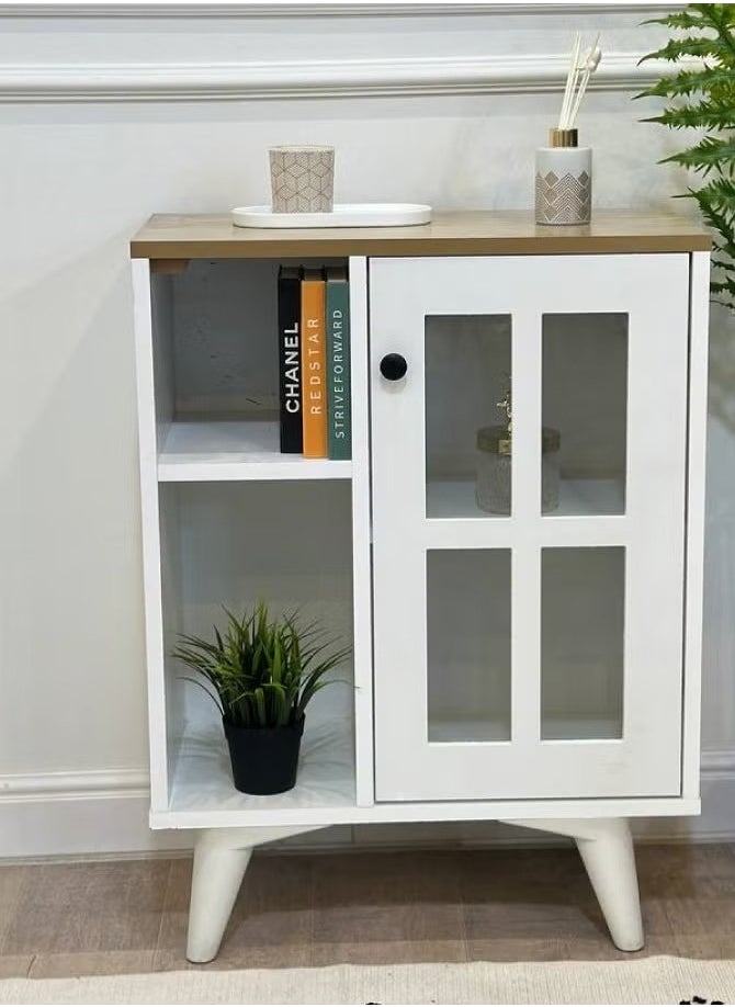 AGD Coffee Corner for Kitchen and Living Room, Kitchen Dining Room Console Cabinet with Convenient Top and Closed Cabinet and 2 Open Storage Shelves 58*30*77cm White  - Image 1