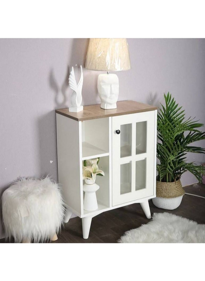 AGD Coffee Corner for Kitchen and Living Room, Kitchen Dining Room Console Cabinet with Convenient Top and Closed Cabinet and 2 Open Storage Shelves 58*30*77cm White  - Image 4