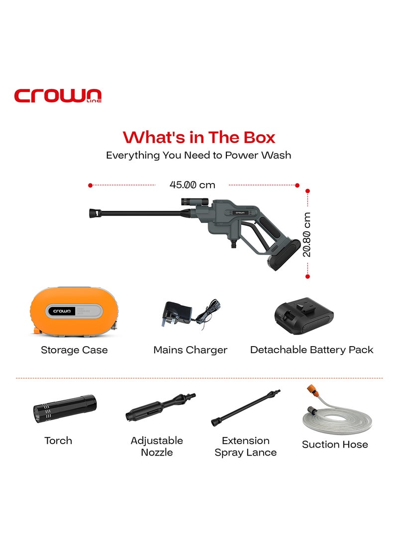 Crownline - 18.5V CPW-264 Cordless Pressure Washer, 200-290 psi/14-20 bar, Battery: DC - Image 1