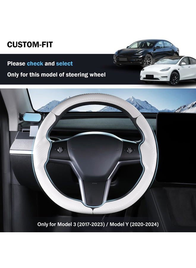 Aimato Steering Wheel Cover for Tesla Model 3 (2017-2023) / Model Y (2020-2024),Anti-Slip,Comfortable Grip, Breathable,Customized for Tesla Model 3/Y Accessories,Matte White - Image 2