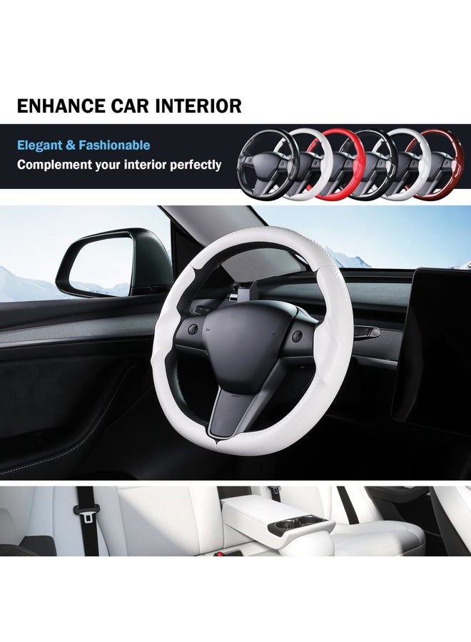 Aimato Steering Wheel Cover for Tesla Model 3 (2017-2023) / Model Y (2020-2024),Anti-Slip,Comfortable Grip, Breathable,Customized for Tesla Model 3/Y Accessories,Matte White - Image 5