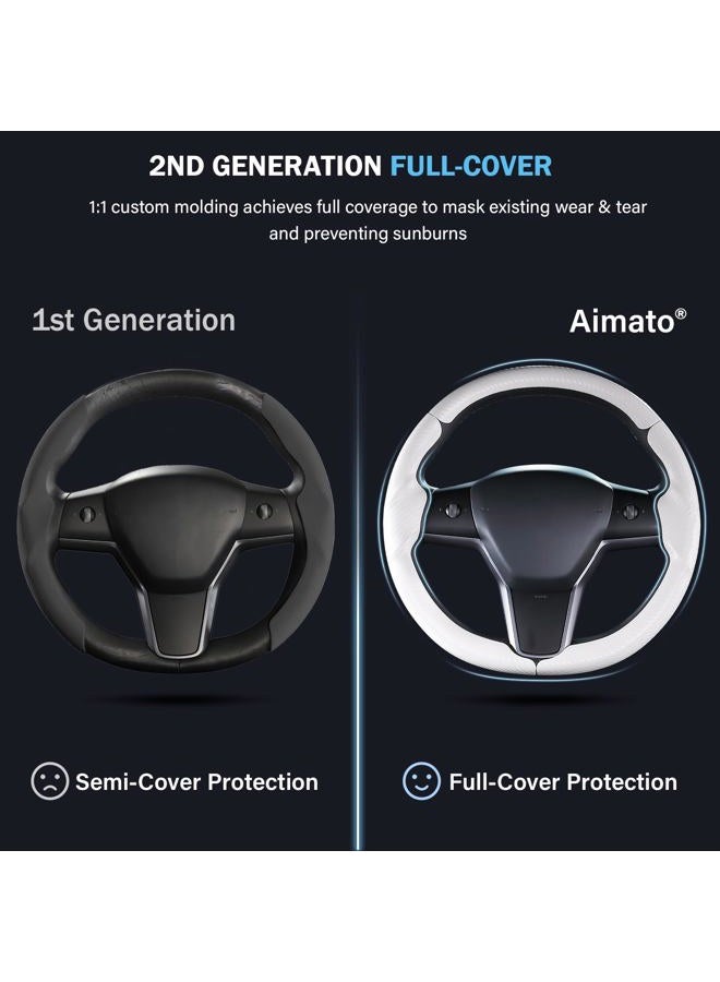 Aimato Steering Wheel Cover for Tesla Model 3 (2017-2023) / Model Y (2020-2024),Anti-Slip,Comfortable Grip, Breathable,Customized for Tesla Model 3/Y Accessories,Matte White - Image 3