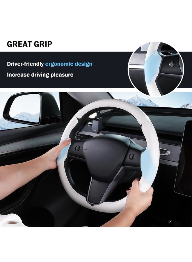 Aimato Steering Wheel Cover for Tesla Model 3 (2017-2023) / Model Y (2020-2024),Anti-Slip,Comfortable Grip, Breathable,Customized for Tesla Model 3/Y Accessories,Matte White - Image 4
