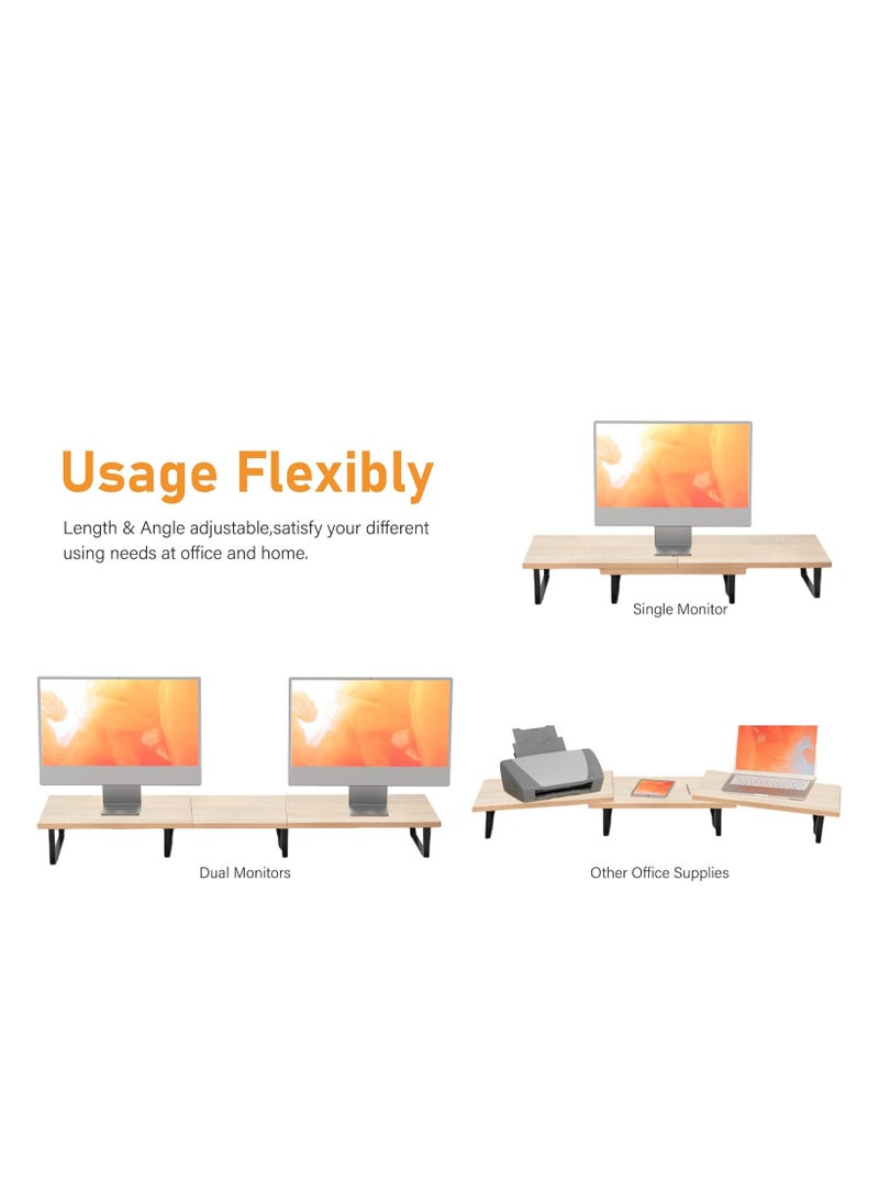 XiuWoo - Wood Metal 3-Parts Separation Dual Computer Monitor Stand, Adjustable Monitor Stand Riser, Computer Stand, Desktop Organizer Stand, Home Display Stand for PC, Computer, Laptop and Printer - Image 1