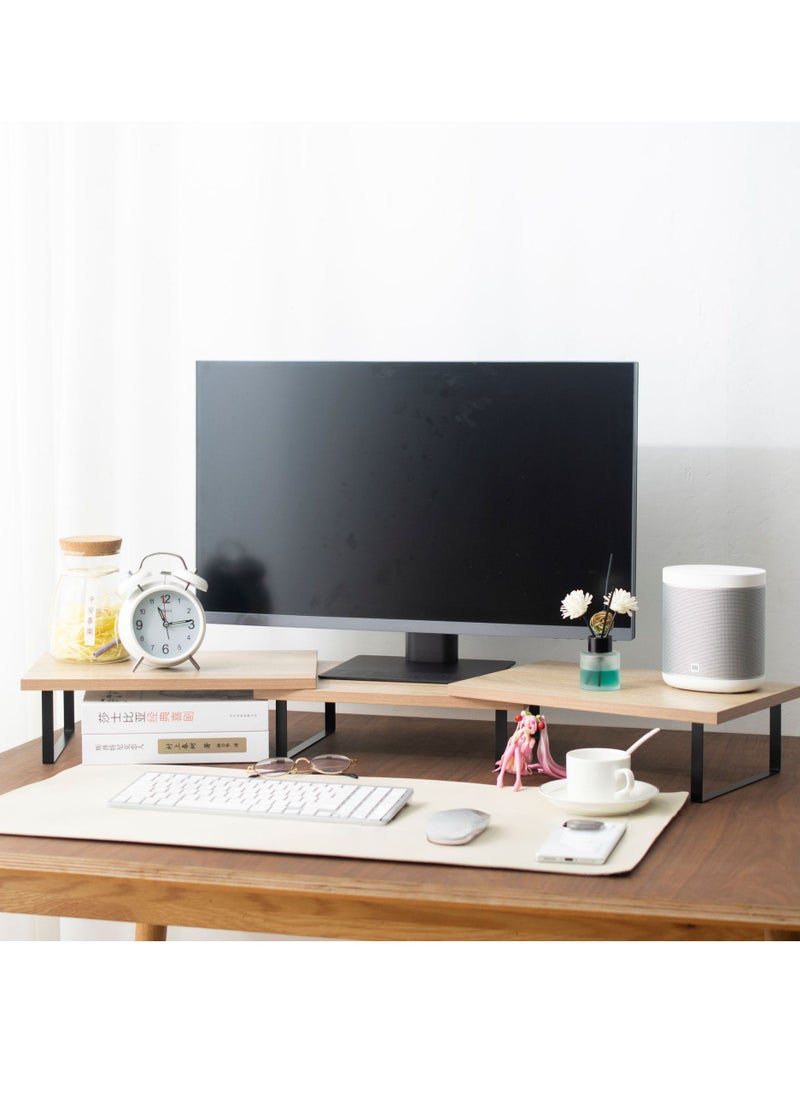 XiuWoo - Wood Metal 3-Parts Separation Dual Computer Monitor Stand, Adjustable Monitor Stand Riser, Computer Stand, Desktop Organizer Stand, Home Display Stand for PC, Computer, Laptop and Printer - Image 1