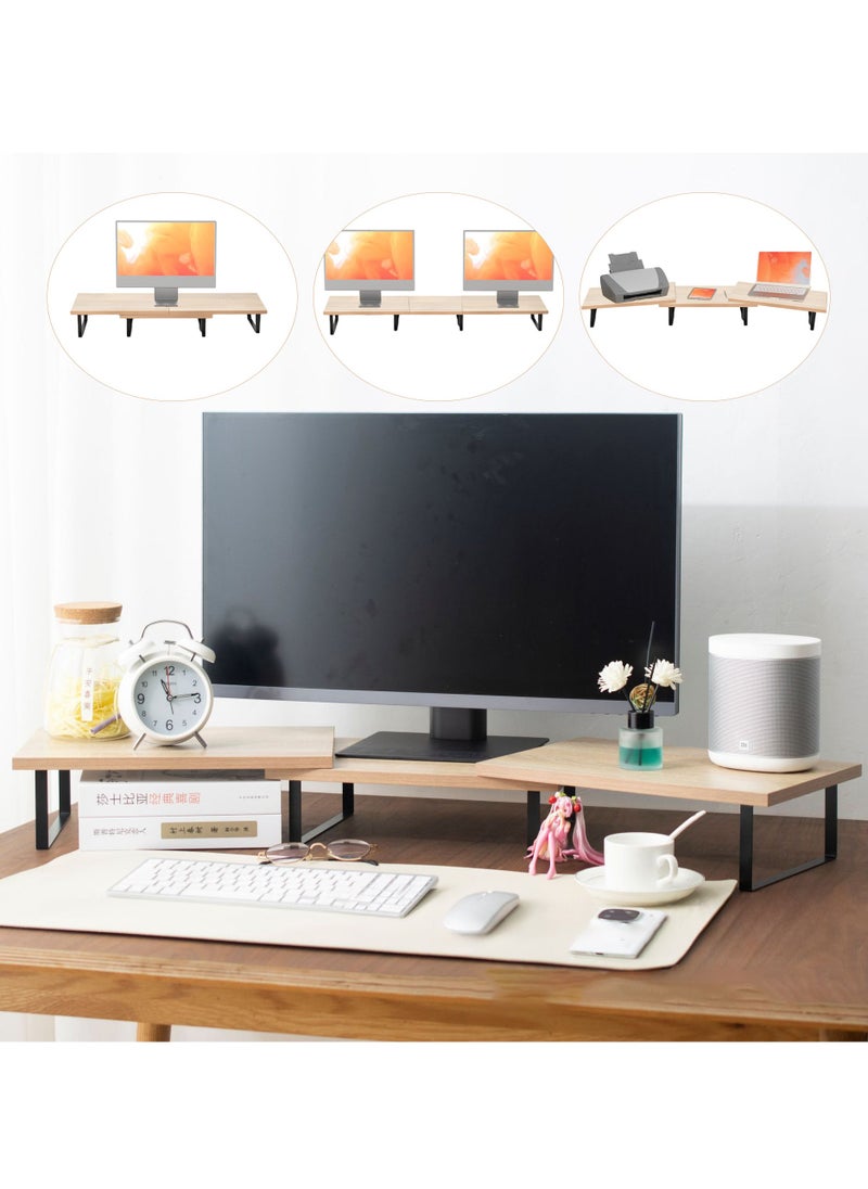 XiuWoo - Wood Metal 3-Parts Separation Dual Computer Monitor Stand, Adjustable Monitor Stand Riser, Computer Stand, Desktop Organizer Stand, Home Display Stand for PC, Computer, Laptop and Printer - Image 1