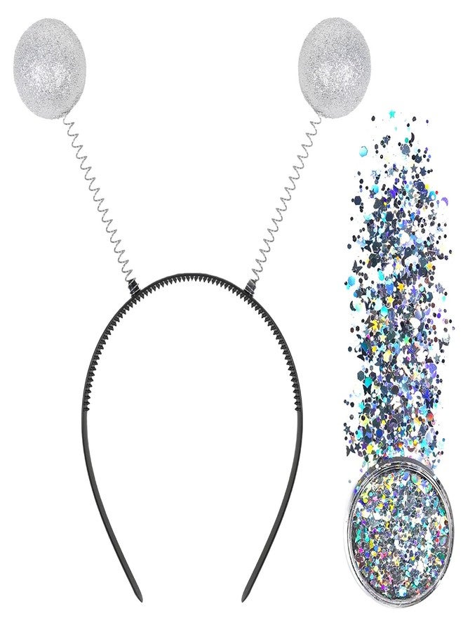 Huachi Alien Headband Halloween Alien Costume Accessories Alien Antenna Headband Adult with Face & Body Chunky Glitter Space Theme Party Favors for Women - Image 1
