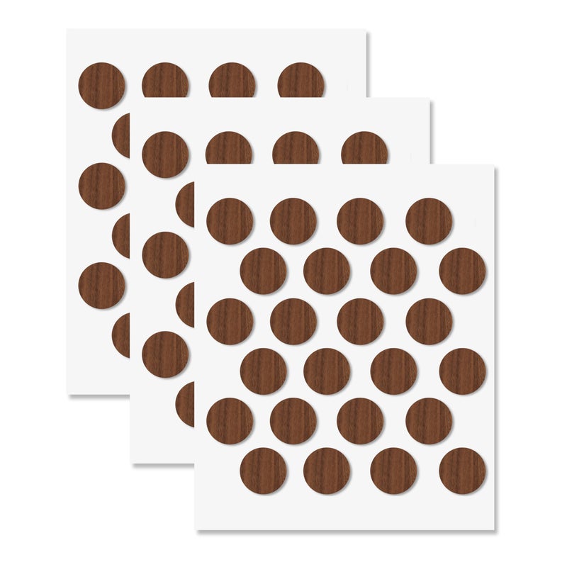 UNMAR Walnut Self-Adhesive Screw Hole Stickers - 72 Pcs. 0.79 Inch / 20 Mm Peel Stick Dust Proof Tape, Water Resistance Pvc Caps For Wood Cabinets, Furniture, Drawer, Wardrobe, Kitchen, Table - Image 1