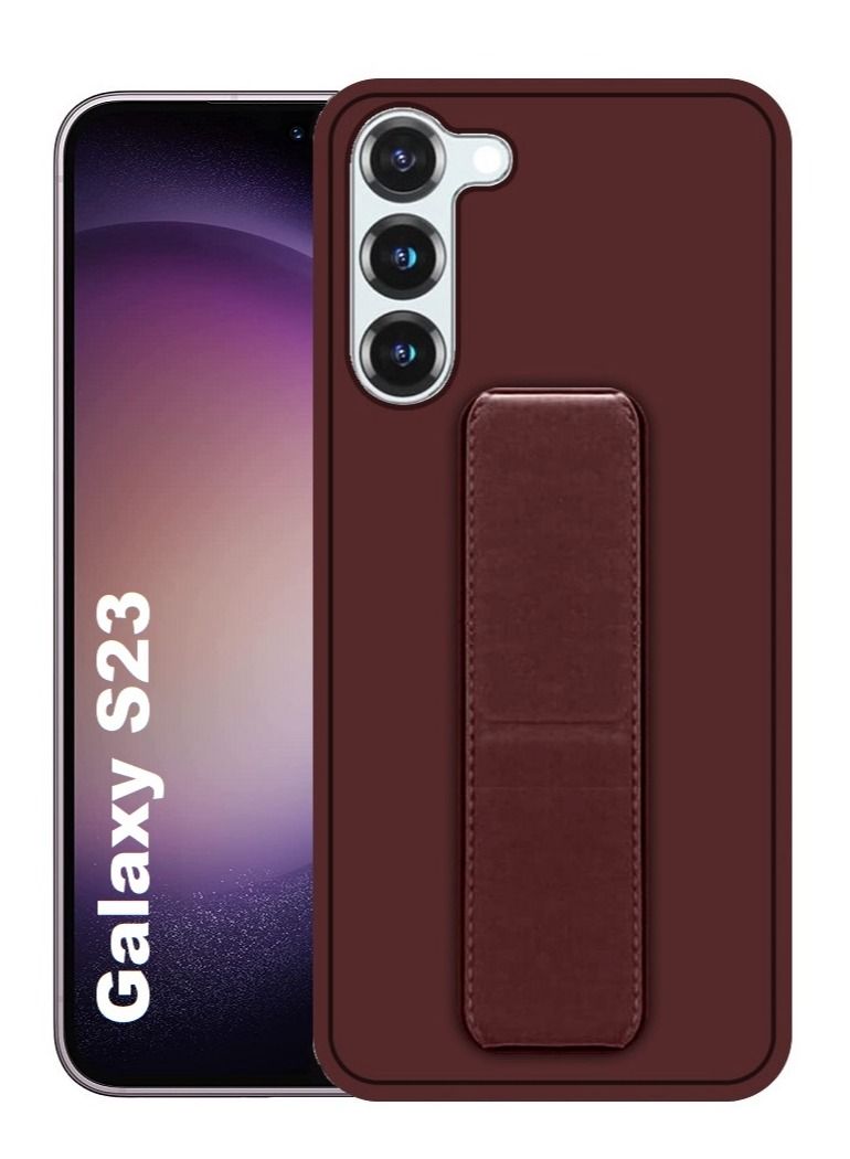 CATANES Samsung Galaxy S23 Grip Case Magnetic Kickstand Cover with Foldable Hand Strap Maroon - Image 1
