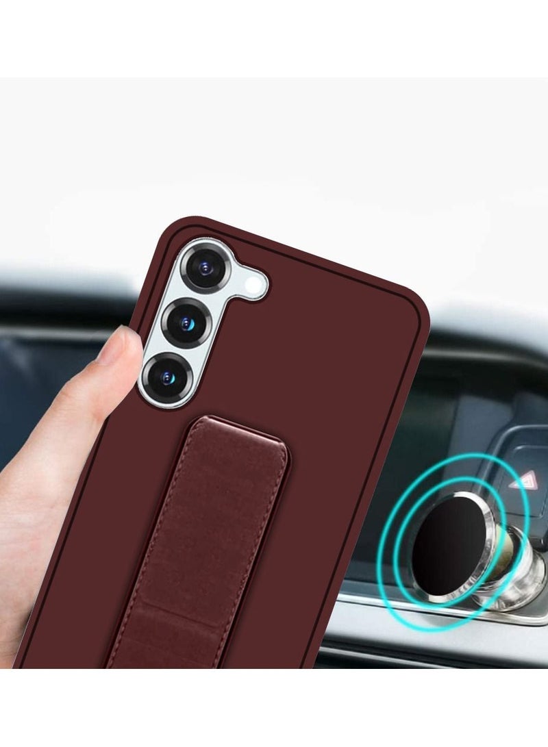 CATANES Samsung Galaxy S23 Grip Case Magnetic Kickstand Cover with Foldable Hand Strap Maroon - Image 4