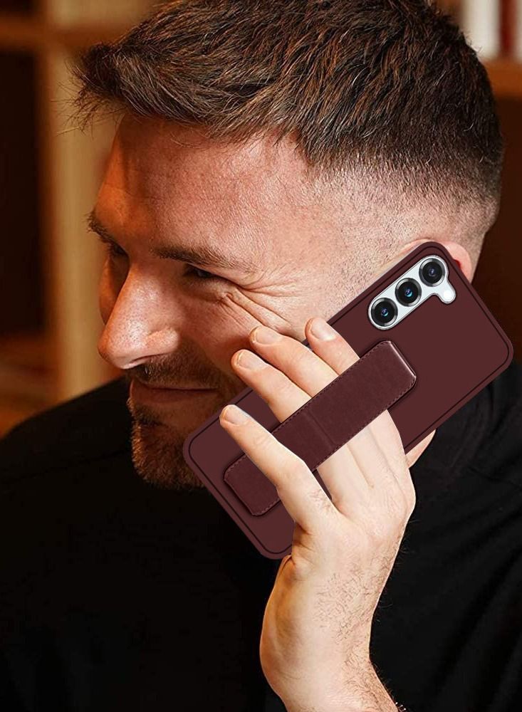 CATANES Samsung Galaxy S23 Grip Case Magnetic Kickstand Cover with Foldable Hand Strap Maroon - Image 3