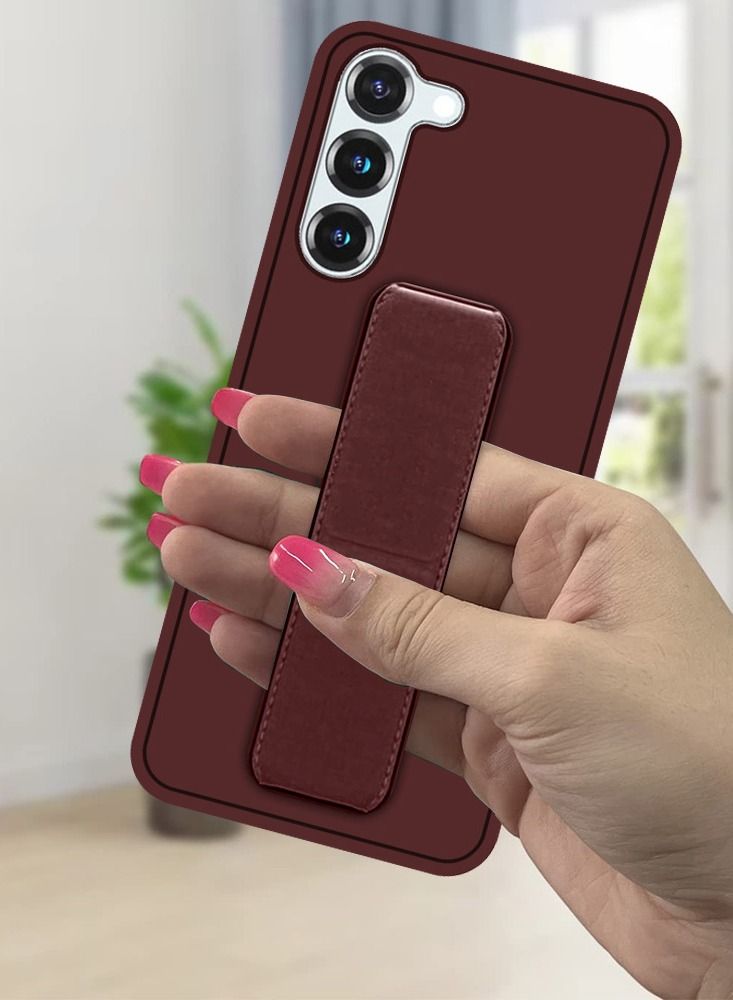 CATANES Samsung Galaxy S23 Grip Case Magnetic Kickstand Cover with Foldable Hand Strap Maroon - Image 5