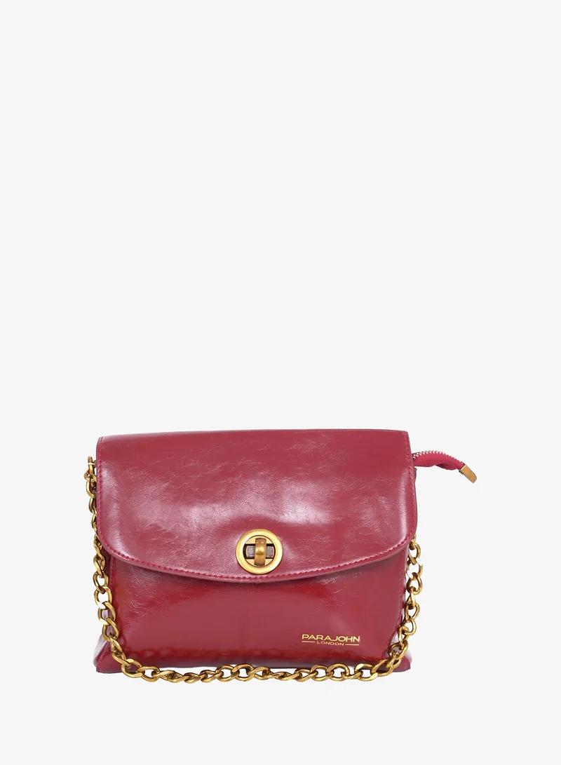 Parajohn Parajohn London Women’s Red Crossbody Bag – Leather Flap Shoulder Handbag with Gold Chain & Turn-Lock