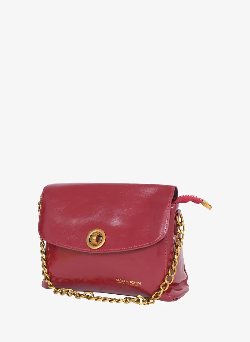 Parajohn Parajohn London Women’s Red Crossbody Bag – Leather Flap Shoulder Handbag with Gold Chain & Turn-Lock