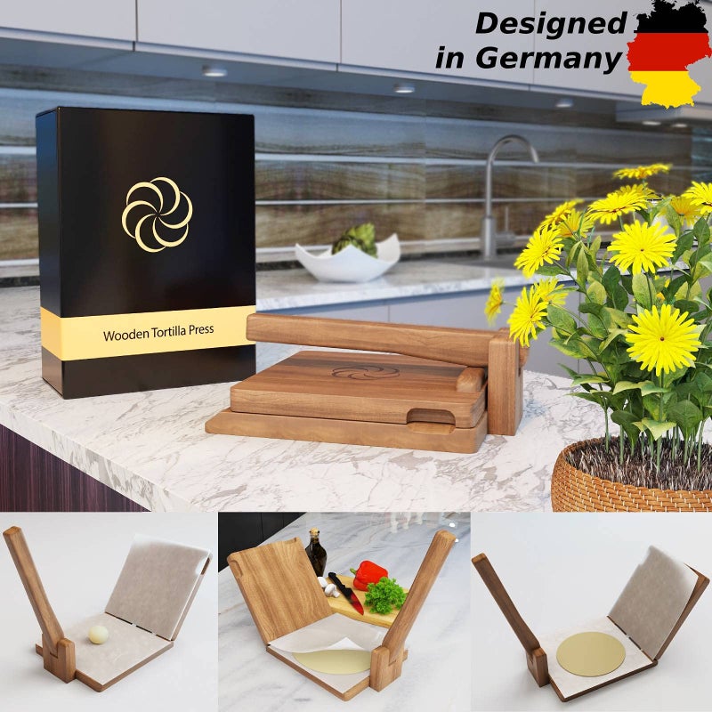 panan Wooden Tortilla Press Mexican Tortillera Presser Made from Natural Food-Grade Acacia Wood - Large Wood Pataconera with 50 Pieces Parchment Paper, Dough Cutter and Recipes eBook (Square 10") - Image 2