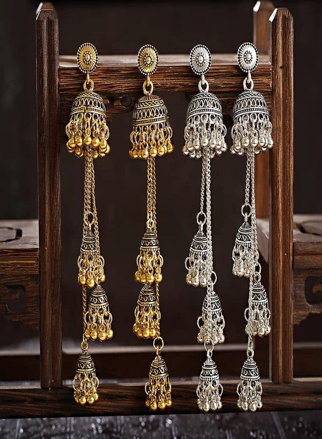 OIDIMS Boho Vintage Jhumka Jhumki Tassel Dangle Statement Earrings for Women Girls Oxidized Jewelry Long Drop Chandelier Earring Traditional Ethnic Gypsy Beads Bohemian Bollywood Indian Jewelry Gift (Gold-Tone) - Image 5