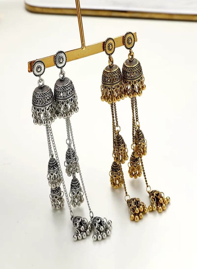 OIDIMS Boho Vintage Jhumka Jhumki Tassel Dangle Statement Earrings for Women Girls Oxidized Jewelry Long Drop Chandelier Earring Traditional Ethnic Gypsy Beads Bohemian Bollywood Indian Jewelry Gift (Gold-Tone) - Image 4