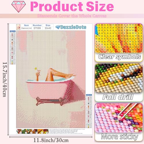 DAZZLEDOTS Diamond Art Kits for Adults, Funny Pink Bathroom Diamond Painting Kits for Beginners, Pink Diamonds Art Painting Kits 5D Round Full Drill Crafts Kits for Home Decor Gifts 12 x 16 Inch - Image 3