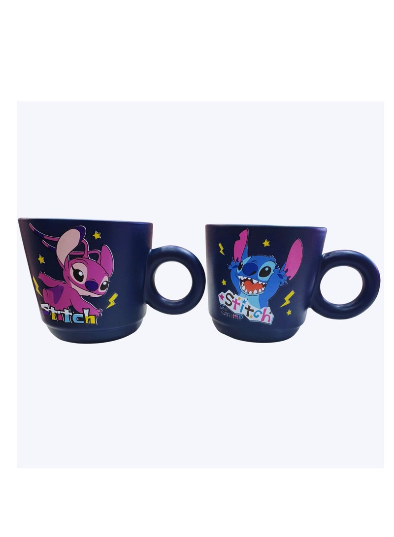 ستيتش طقم أكواب سيراميك ستيتش |  كوب سيراميك بتصميم كرتوني عصري | أكواب قهوة وشاي للمكتب والمنزل | هدية مثالية لعشاق الشخصيات الكرتونية