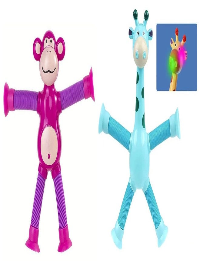 Magicwand【Giraffe & Monkey 6 Pcs Each】 Telescopic Suction Cup Giraffe Sensory Tubes for Toddler【Multi-Colored】