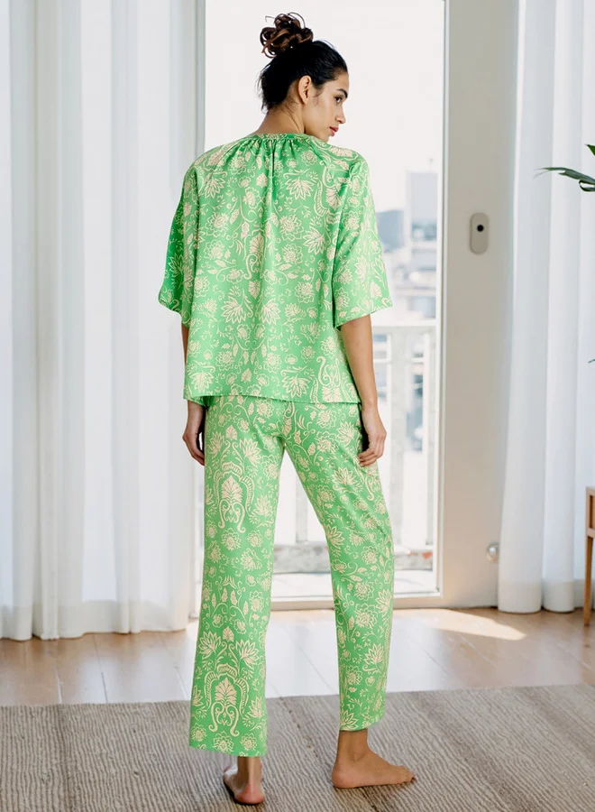 Splash FAV Floral Print Satin Top and Pyjama Set