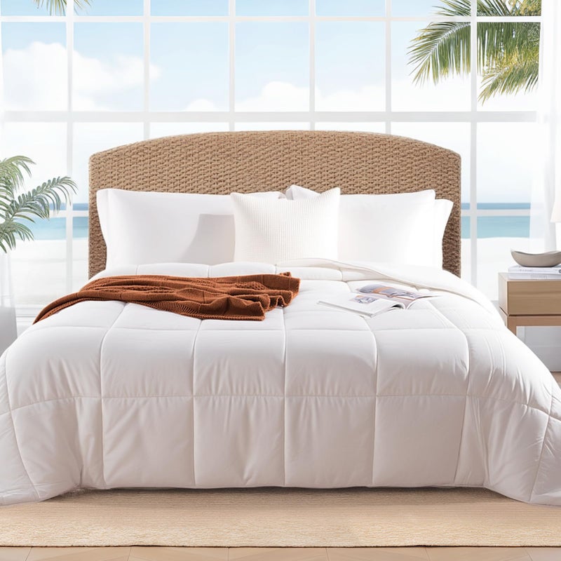 NEXHOME PRO Viscose from Bamboo Cooling Comforter, White Queen Lightweight Down Alternative Cool Natural Organic Duvet Insert, Summer Bedding Blenket Cool for Hot Sleepers,8 Corner Tabs(90"x 90") - Image 1