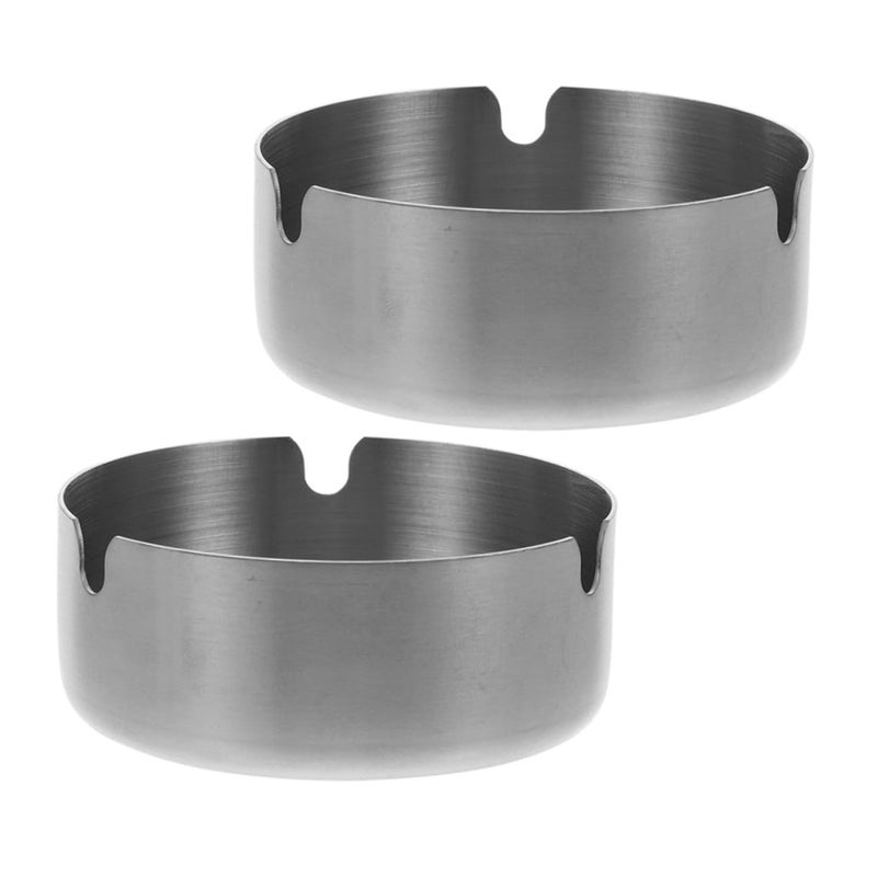 Stainless Steel Windproof Ashtray 8Cm Round Indoor Outdoor Use 2Pcs - Image 2