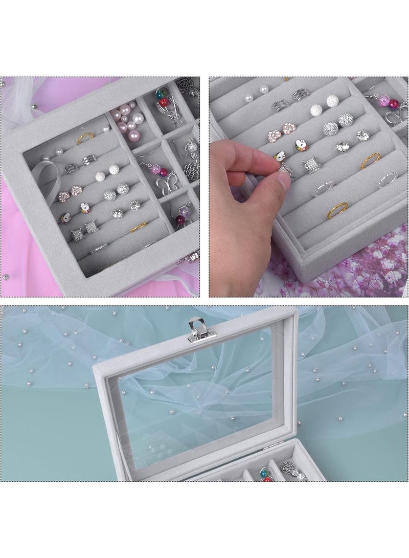 Jewelry Boxes with Acrylic Lid, 9 Grids, Jewelry Storage, Jewelry Case, Women's Jewelry Box, Travel, Decorative Necklace, Earrings, Ring, Jewelry Box, Clear Jewelry Storage Box, Grey - Image 4