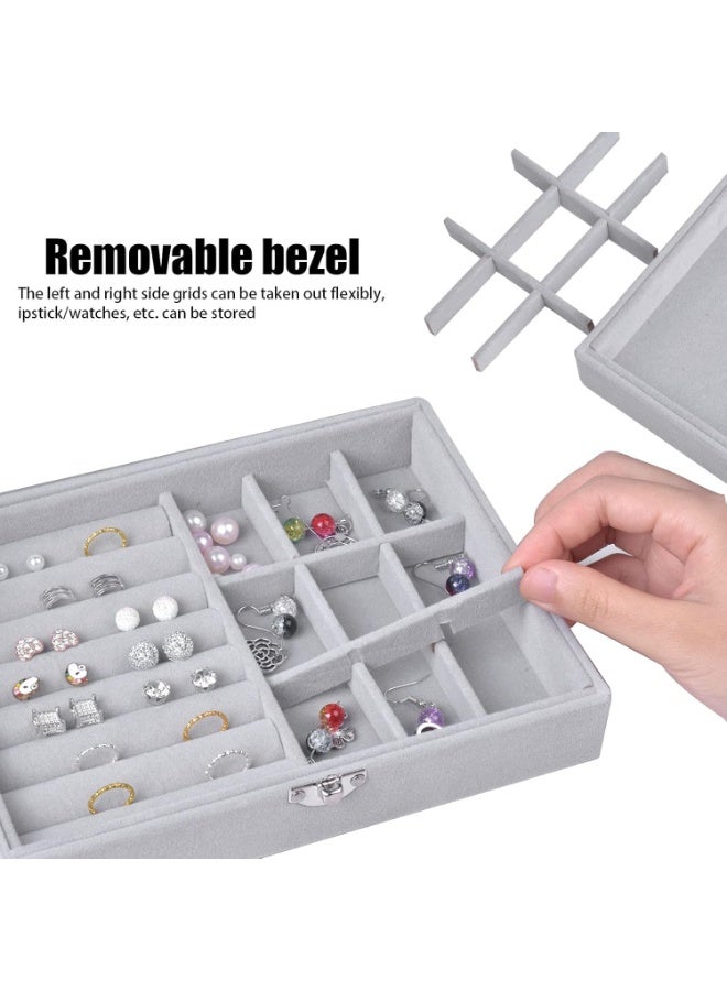 Jewelry Boxes with Acrylic Lid, 9 Grids, Jewelry Storage, Jewelry Case, Women's Jewelry Box, Travel, Decorative Necklace, Earrings, Ring, Jewelry Box, Clear Jewelry Storage Box, Grey - Image 3