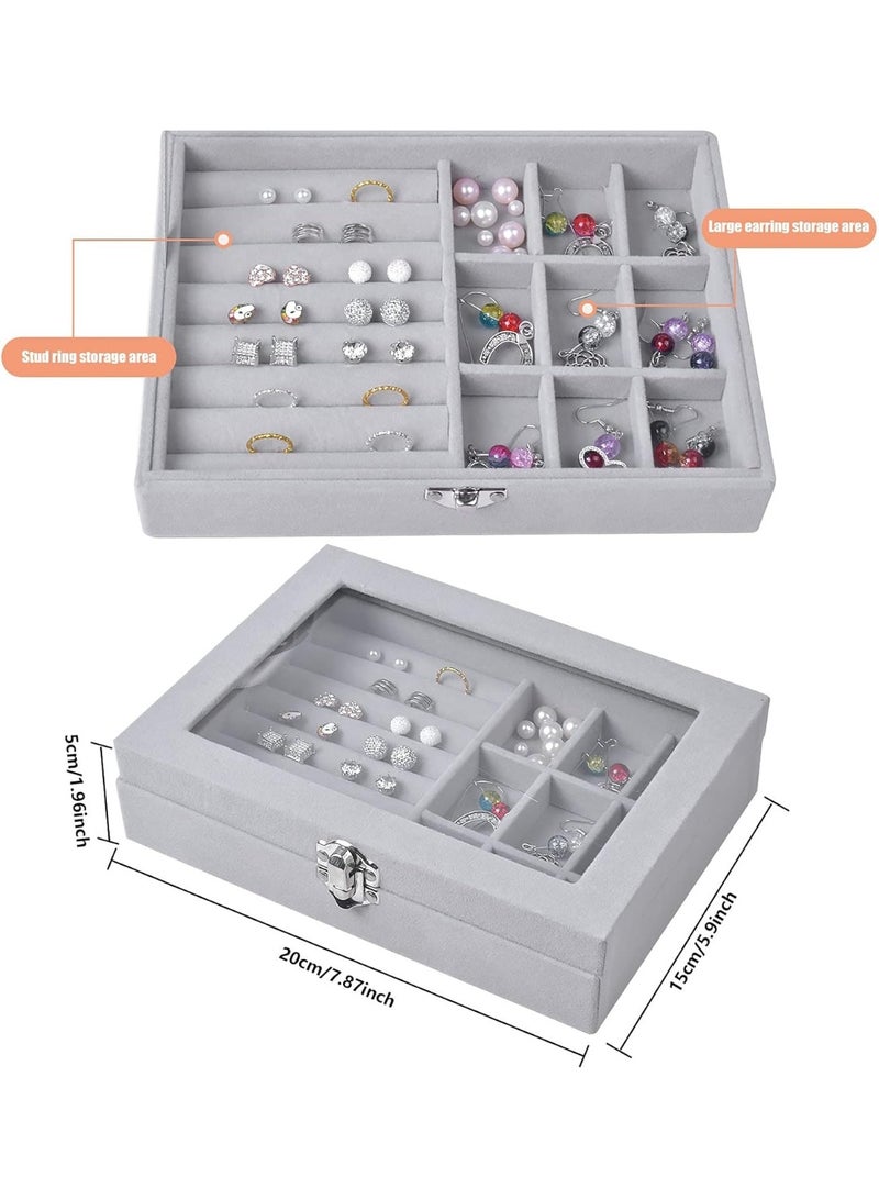 Jewelry Boxes with Acrylic Lid, 9 Grids, Jewelry Storage, Jewelry Case, Women's Jewelry Box, Travel, Decorative Necklace, Earrings, Ring, Jewelry Box, Clear Jewelry Storage Box, Grey - Image 2
