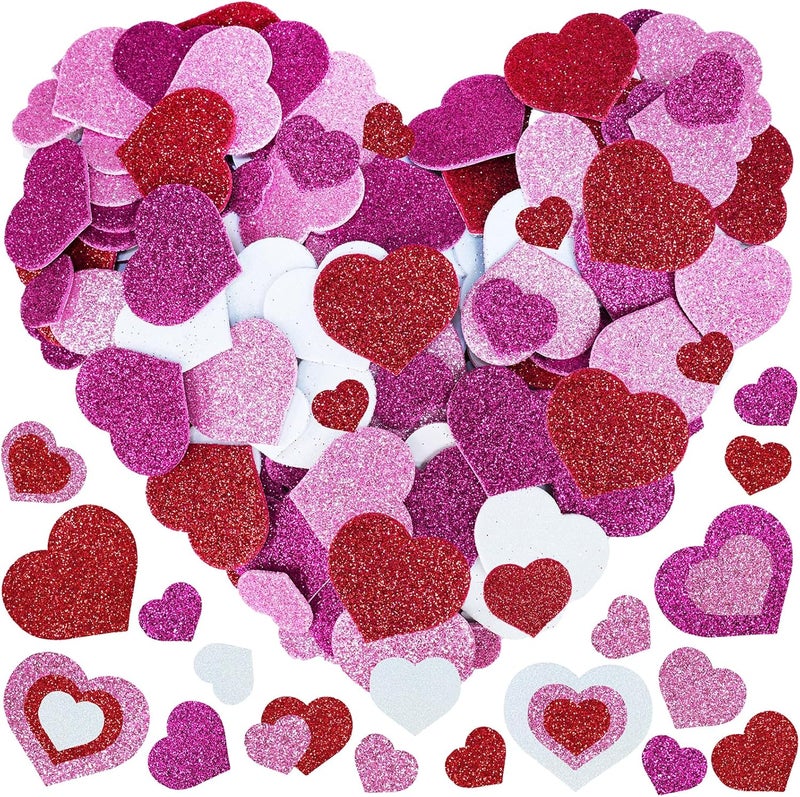 Winlyn Winlyn 480 Pcs Valentines Day Heart Stickers Bulk SelfAdhesive Glitter Hearts Shaped Foam Stickers Embellishments in Red Pink White Valentine Arts and Crafts for Kids Scrapbooking Cards Gift Dcor - Image 1
