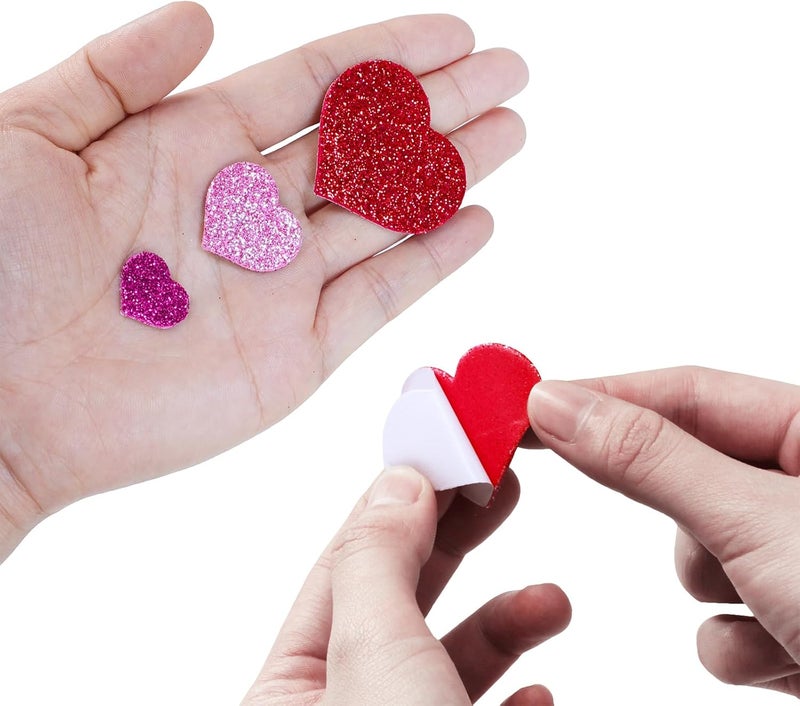 Winlyn Winlyn 480 Pcs Valentines Day Heart Stickers Bulk SelfAdhesive Glitter Hearts Shaped Foam Stickers Embellishments in Red Pink White Valentine Arts and Crafts for Kids Scrapbooking Cards Gift Dcor - Image 2