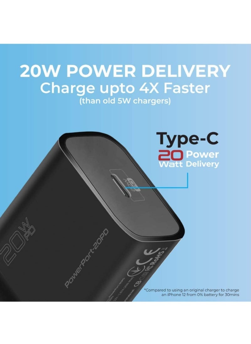 ELTRAZONE - 20W USB-C Charger with Power Delivery, Ultra-Compact Fast Charge Type-C Wall Adapter with USB-C Power Delivery for iPhone 12/12 Mini/12 Pro/12 Pro Max, iPad Pro, PowerPort20PD- - Image 1