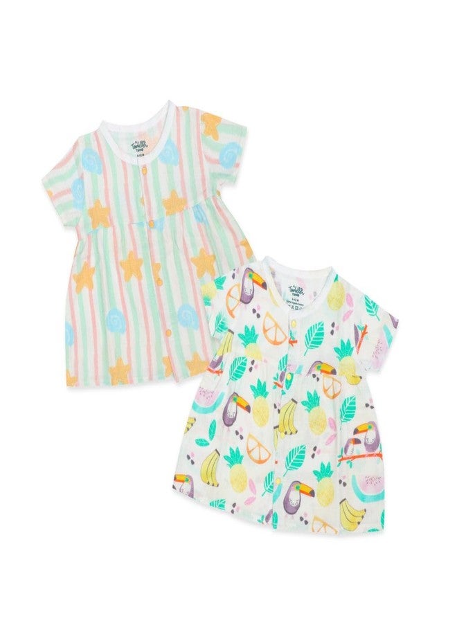 A toddler thing Seaside Punch - Muslin Front Button Frock - Pack of 2-6-12 Months - Image 1