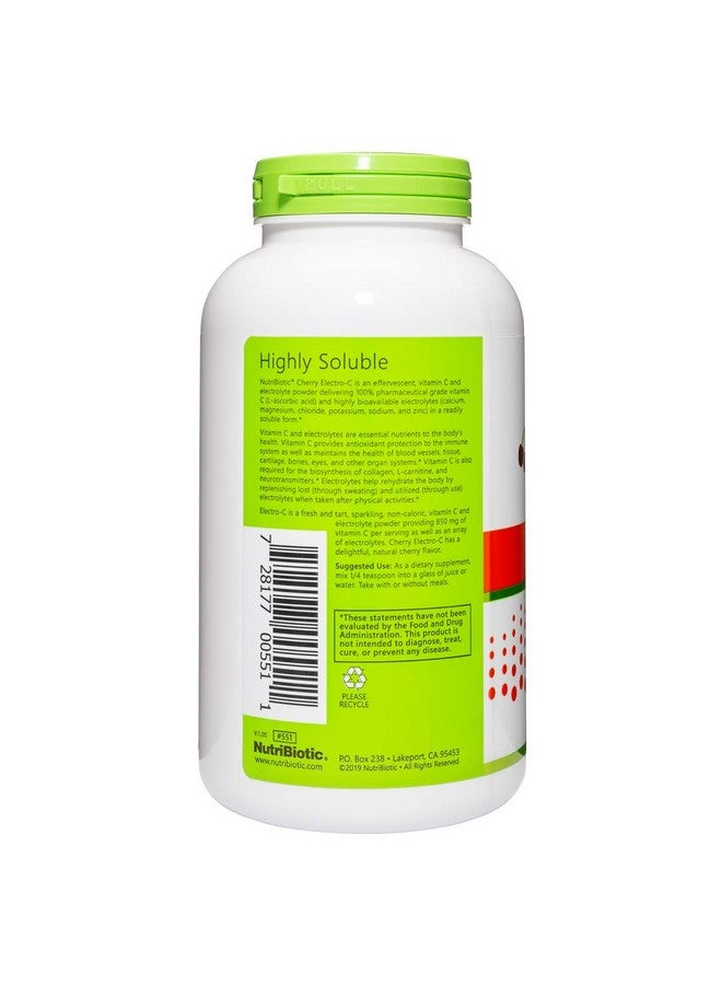 NutriBiotic - Cherry Electro-C Vitamin C & Electrolyte Powder, 16 Oz | 850 Mg Vitamin C Per Serving | Effervescent Electrolyte Recharge | Buffered & Highly Soluble | Non-GMO & Gluten Free - Image 2