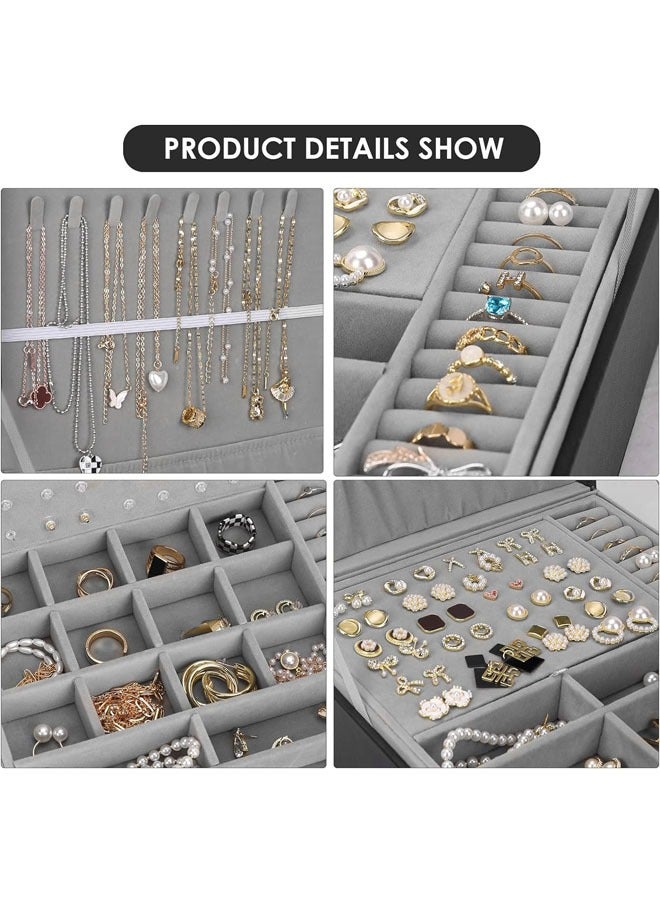 Beauenty Universal Jewelry Box for Men and Women 2-layer Large Jewelry Storage Box with Lock Necklace Bracelet Earring Ring Jewelry Storage Box Black  - Image 5