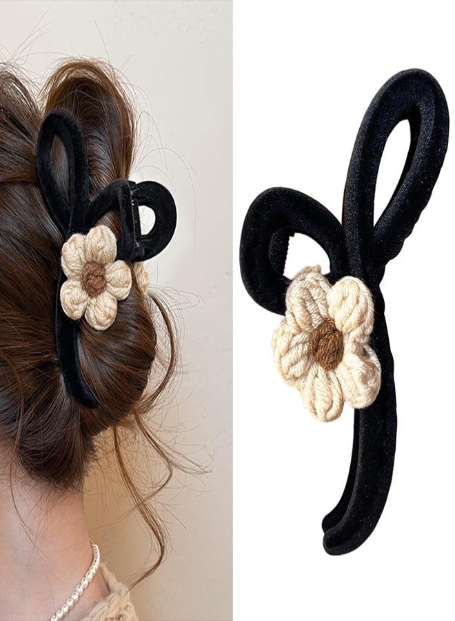 ايوبوك مشابك شعر سوداء مزينة بفيونكة، مشابك شعر مزينة بالزهور للنساء، مشابك شعر فرنسية مخملية مزينة بفيونكة، مشابك شعر كبيرة للشعر الكثيف والمنفوش، مشابك شعر زهرية لطيفة، إكسسوارات شعر ربيعية مانعة للانزلاق، قطعة واحدة - Image 1