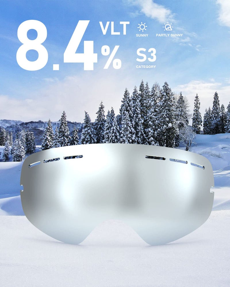 ZIONOR X Ski Snowboard Snow Goggles Replacement Lenses (VLT 8.4% Polarized Silver Lens) - Image 2