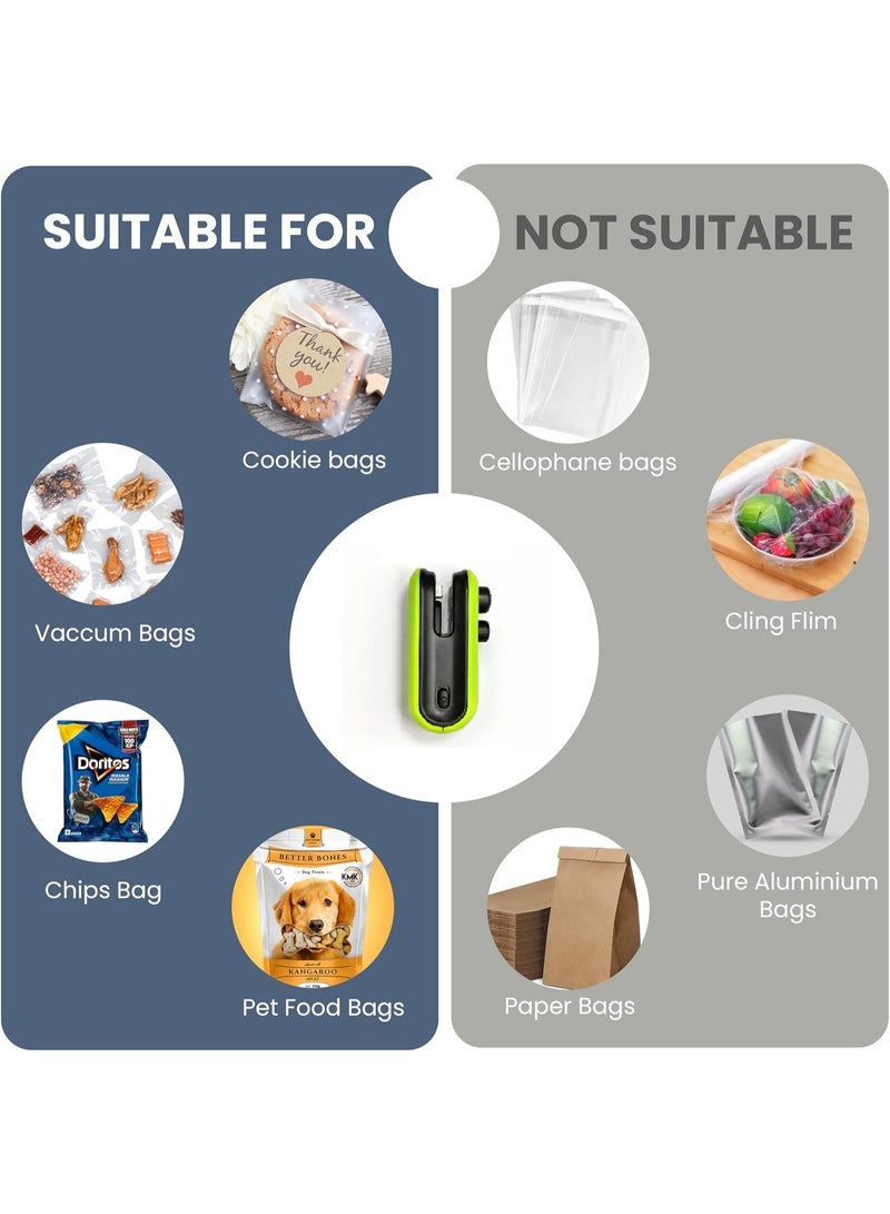 Portable Mini Bag Sealer with Cutter, USB-C Rechargeable Handheld Plastic Food Sealing Machine, Green - Image 4