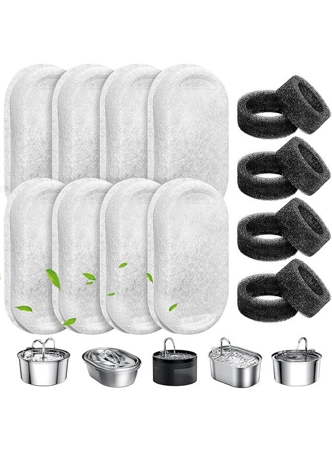 8+8PCS Cat Water Fountain Filters, Cats Fountain Filter Replacement for 108oz / 3.2L & 67oz / 2L Stainless Steel Cat Water Fountain, Pet Fountain Activated Carbon Replaced Filter - Image 1