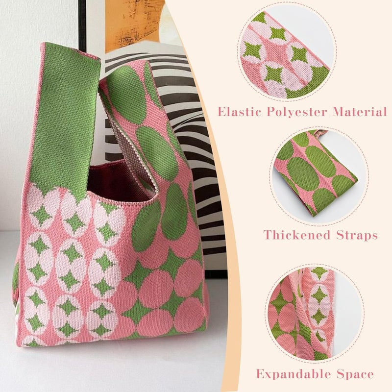 Kawn ® Crochet Wrist Handbag for Women Wristlet Handbag Sleeve Knot Pouch Portable knitted breathable lightweight foldable Casual Small Purse Cute Tote Bag For Shopping, Dating, Travel - Image 3