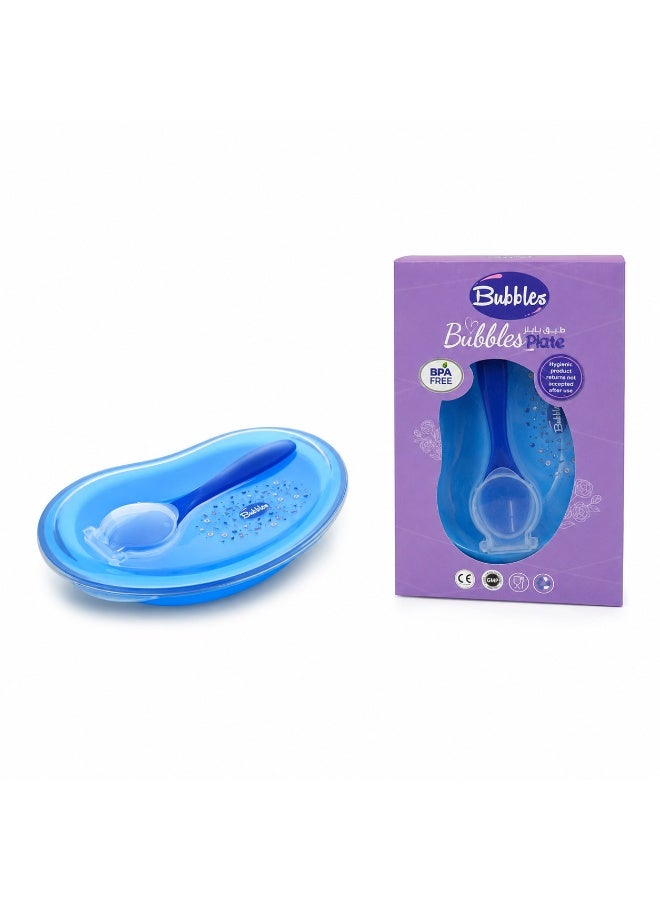 Bubbles Plate with Cover and Spoon - blue - 1 Plate - Image 1
