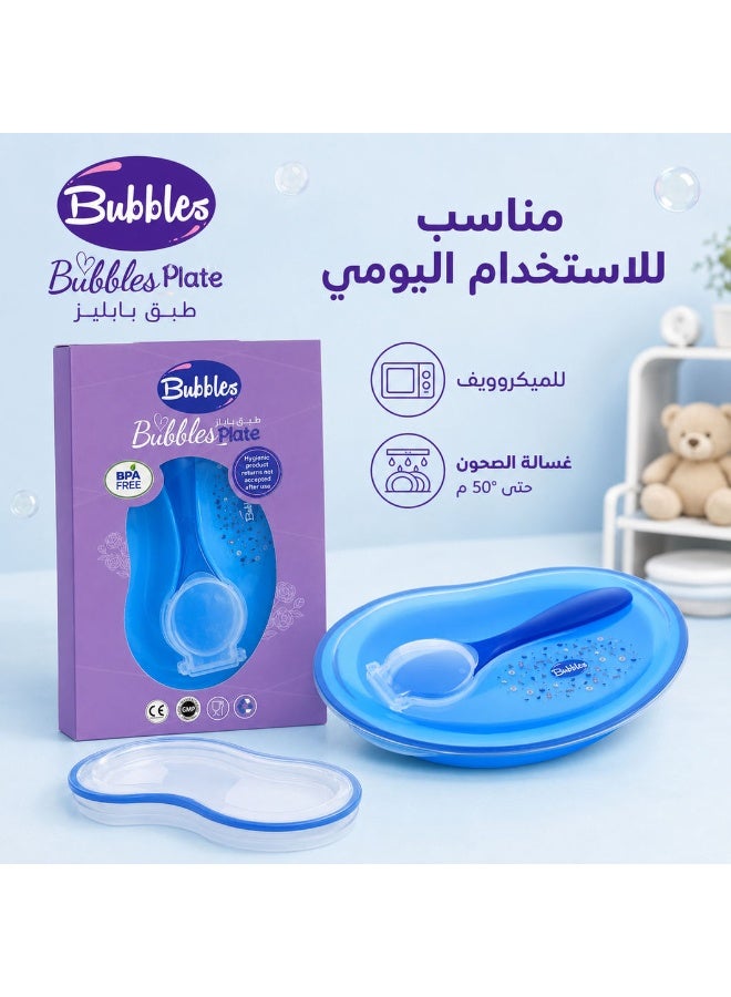 Bubbles Plate with Cover and Spoon - blue - 1 Plate - Image 5