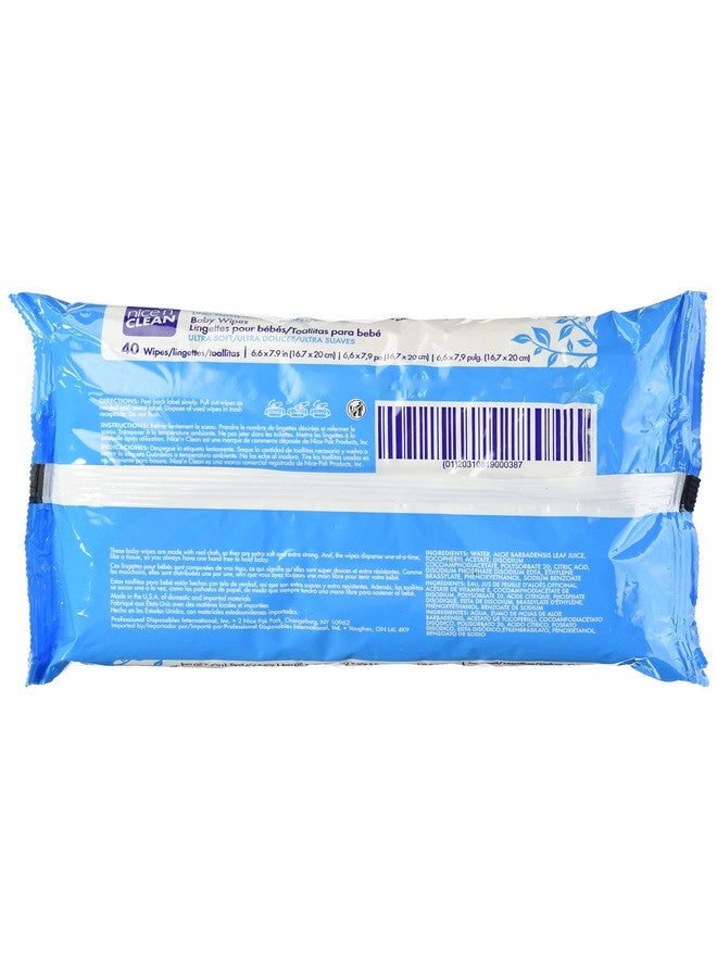 Nice 'N Clean Nice 'N Clean Baby Wipes with Aloe, Travel Pak, Unscented, Hypoallergenic, 40 Wipes