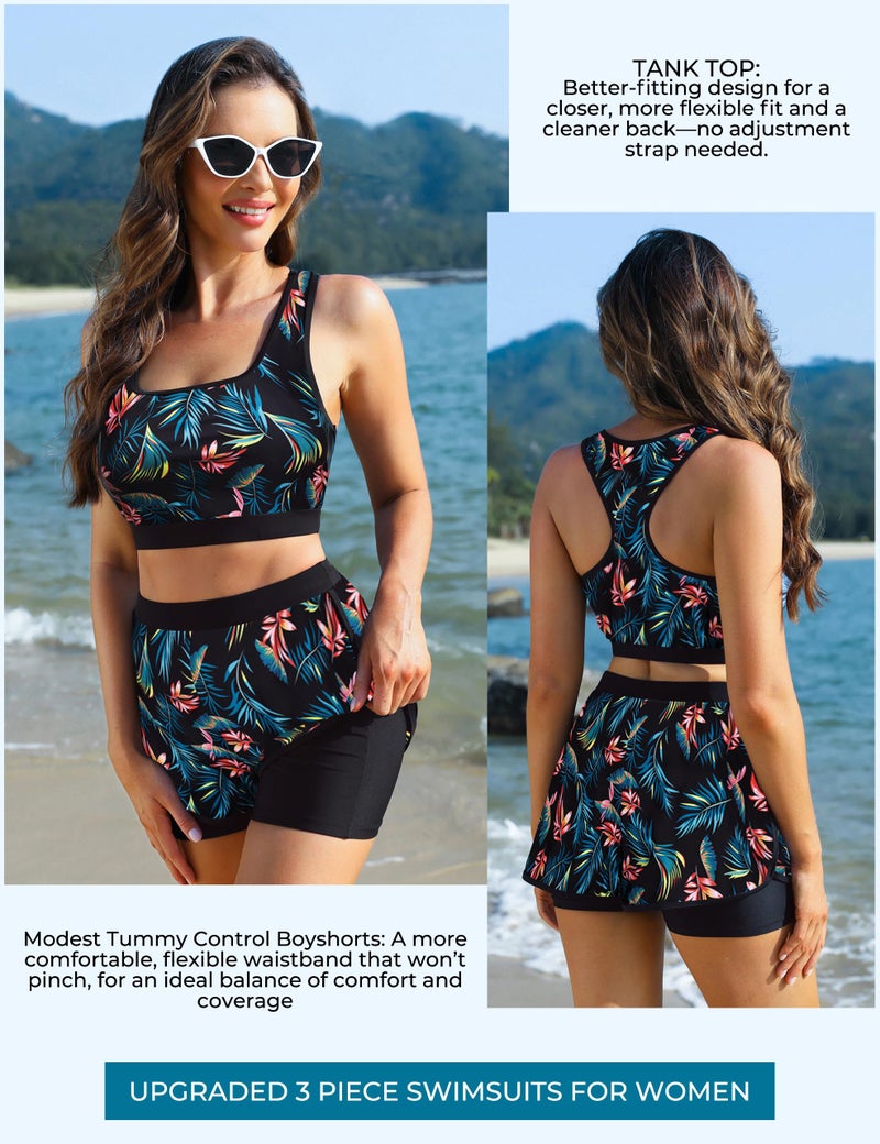 JASAMBAC Womens Swimsuits, 3 Piece Rash Guard for Women, UPF 50+ Modest Full Coverage Swimming Suits with Swim Shorts Black L - Image 3