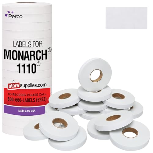 Perco White Pricing Labels for Monarch 1110 Price Gun – Sixteen Rolls, 17,000 Price Marking Labels - Image 1