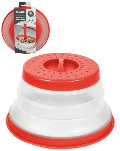 Tovolo Microwave Splatter Cover for Food Small Candy Apple Red Collapsible Vented Silicone Splatter Guard Lid Microwave Plate Dish Cover with Handle BPAFree Kitchen Gadget for Meal Prep